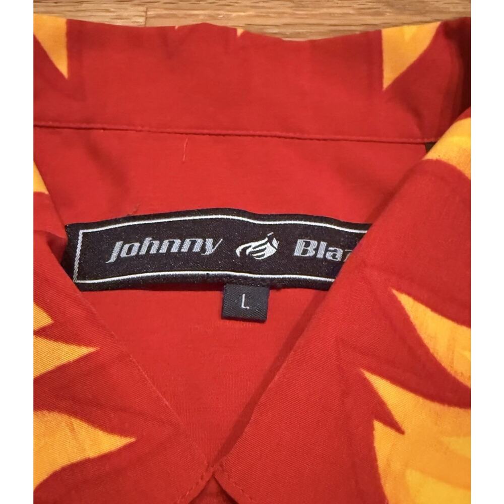 VTG Johnny Blaze Y2K Fire AOP Button-Up Shirt Mens Size Large Red Short Sleeve - Picture 6 of 11